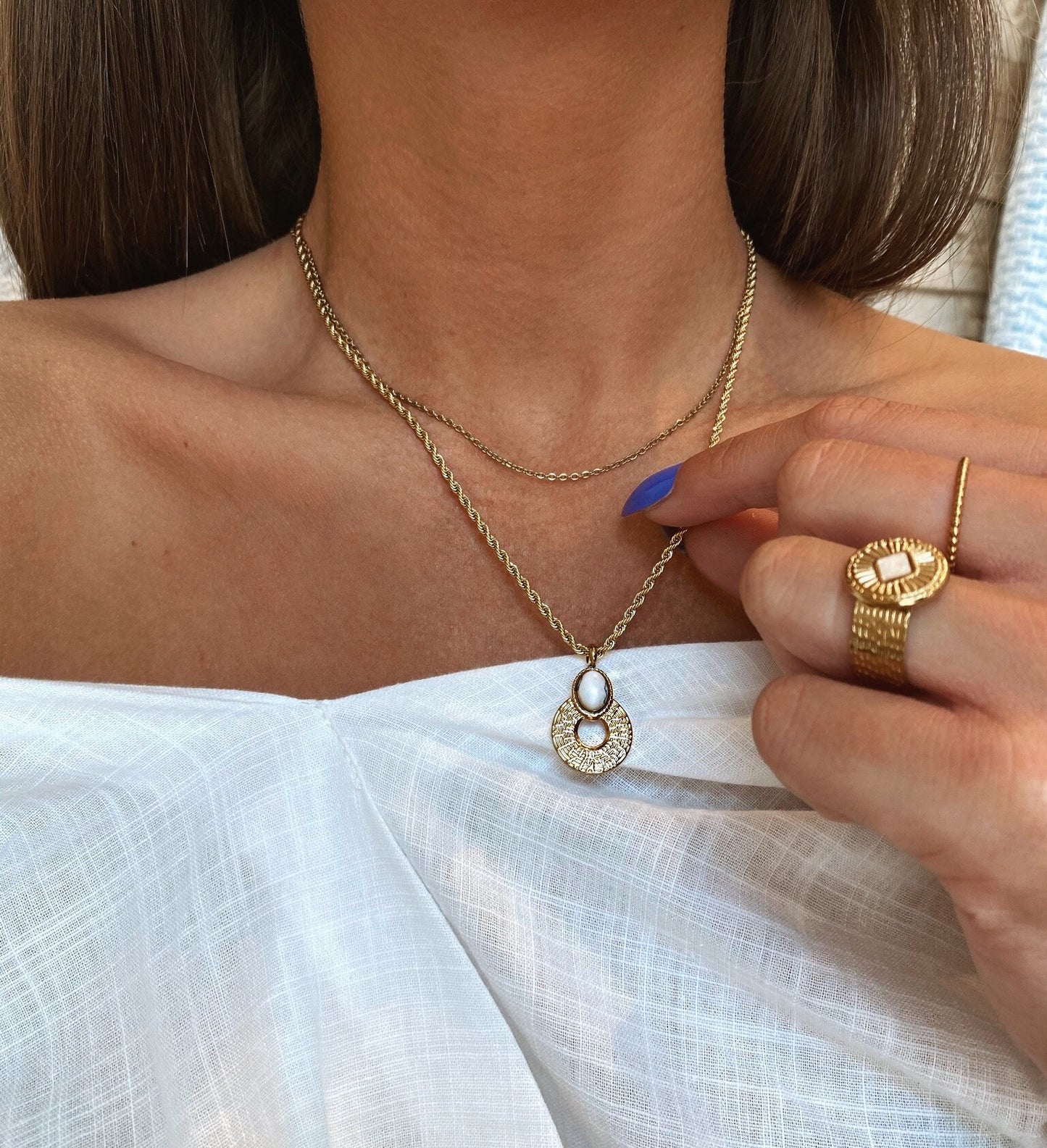 CASSIDY | Halskette | Anhänger Stein | Boho-Stil | Edelstahl | 14 Karat Vergoldung | Wasserfest
