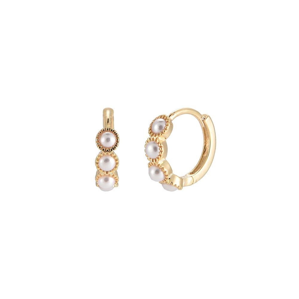 CORDELIA | Ohrringe | Hoops | Creolen | Perlen Kunstperlen | Minimalistisch | Edelstahl | 14 Karat Vergoldung | Wasserfest