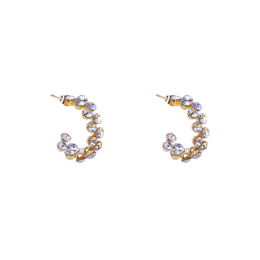 LAYLA | Ohrringe | Creolen | Hoops Glitzer Zirkonia | Minimalistisch | Diamonds Kristall | Edelstahl | 14 Karat Vergoldung | Wasserfest