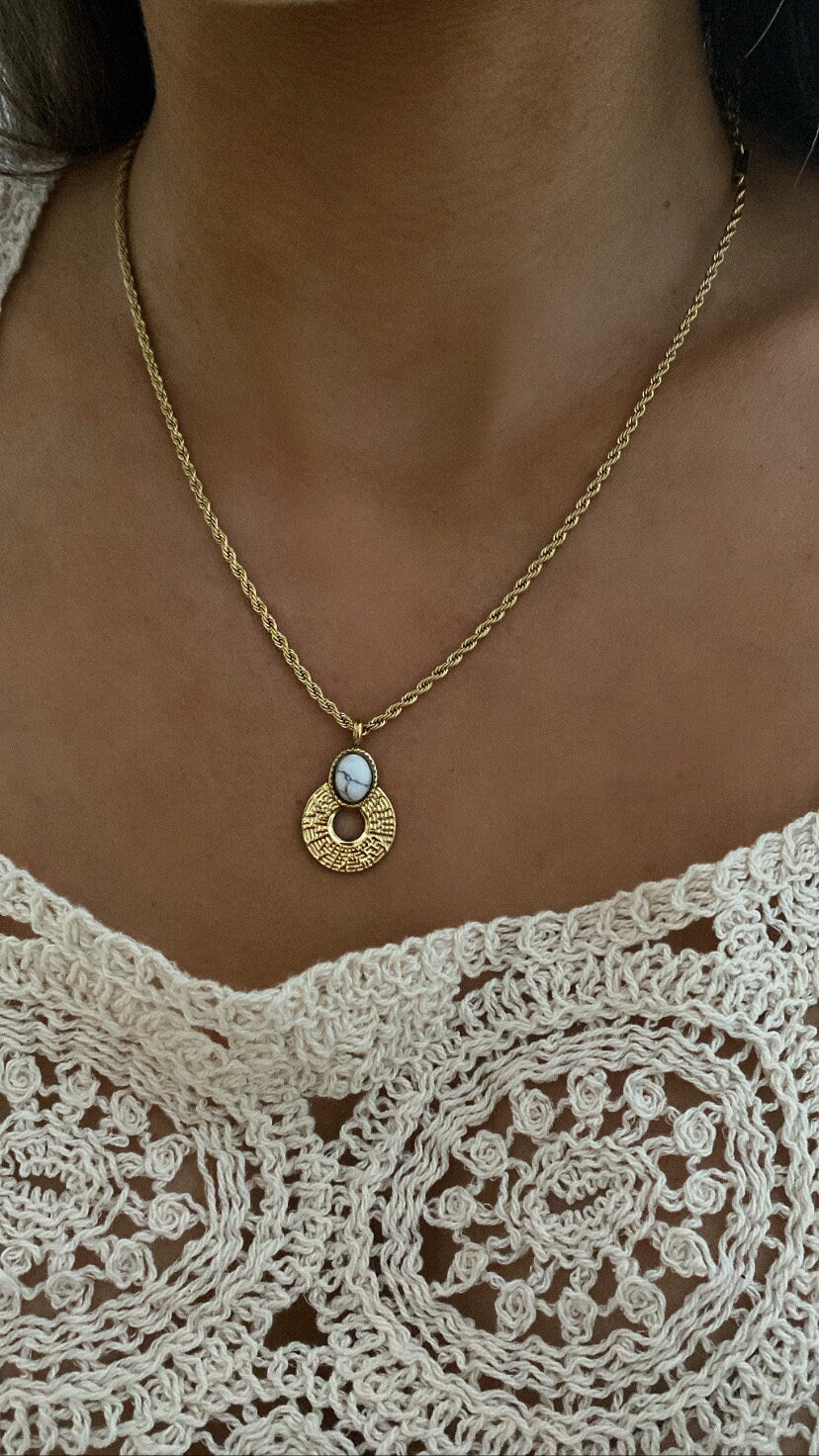 CASSIDY | Halskette | Anhänger Stein | Boho-Stil | Edelstahl | 14 Karat Vergoldung | Wasserfest