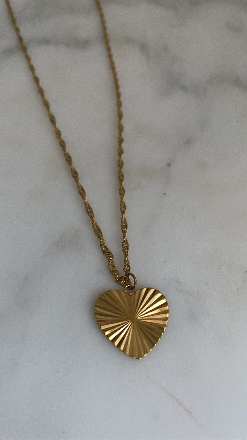 HEART | Halskette | Herz Anhänger | Twist | Boho | Edelstahl | 14 Karat Vergoldung | Wasserfest