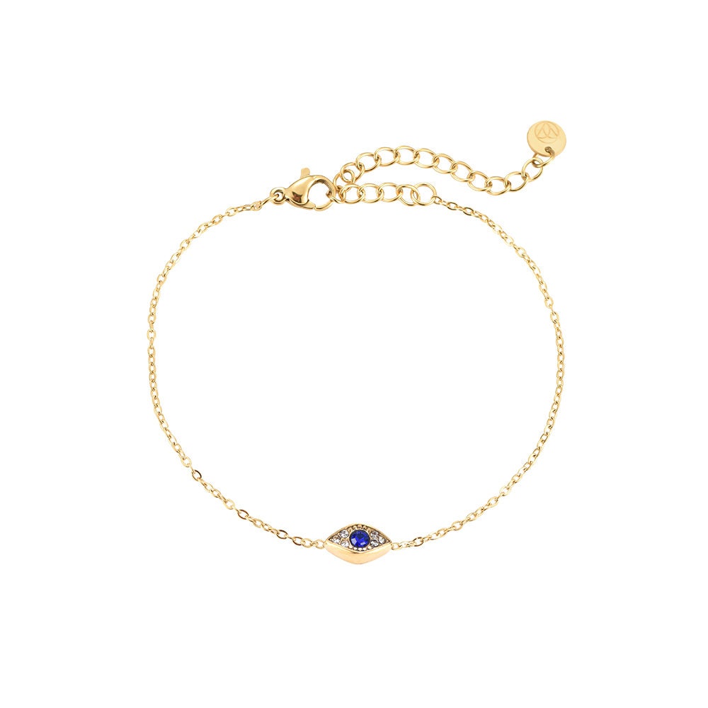 NORA | Armband | Auge blau | Bracelet | Schlicht | Minimalistisch | Edelstahl | 14 Karat Vergoldung | Wasserfest