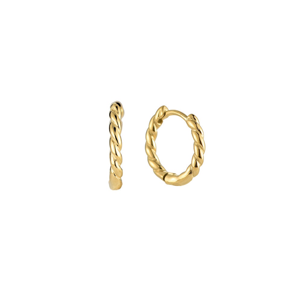 KORA | Ohrringe | Simple Twist Hoops | Basics Klein Gedreht | Stacking | Edelstahl | 14 Karat Vergoldung | Wasserfest