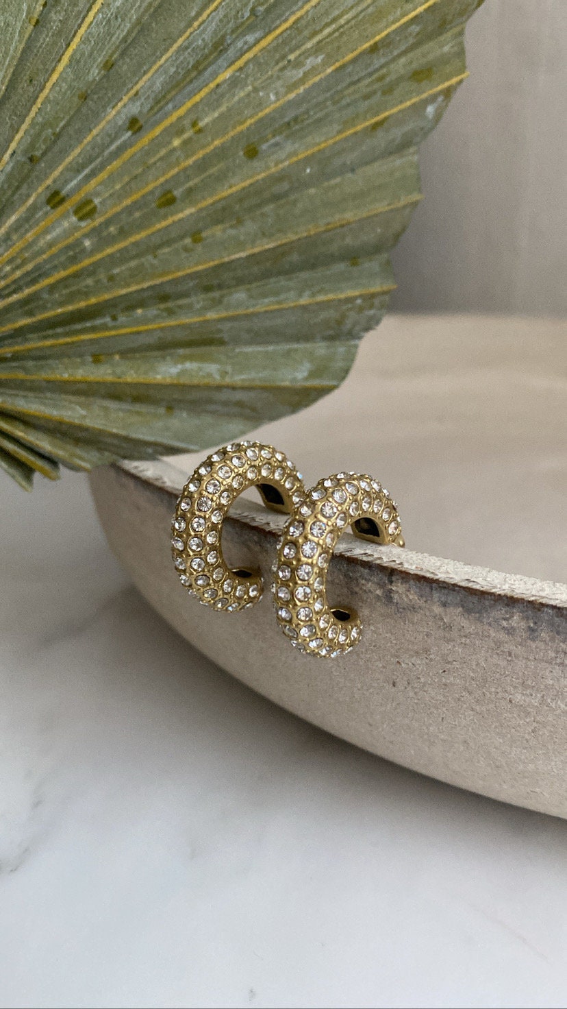 CELIA | Ohrringe | Hoops Creolen | Big Round | Luxury Hoop | Zirconia Glitzer | Edelstahl | 14 Karat Vergoldung | Wasserfest