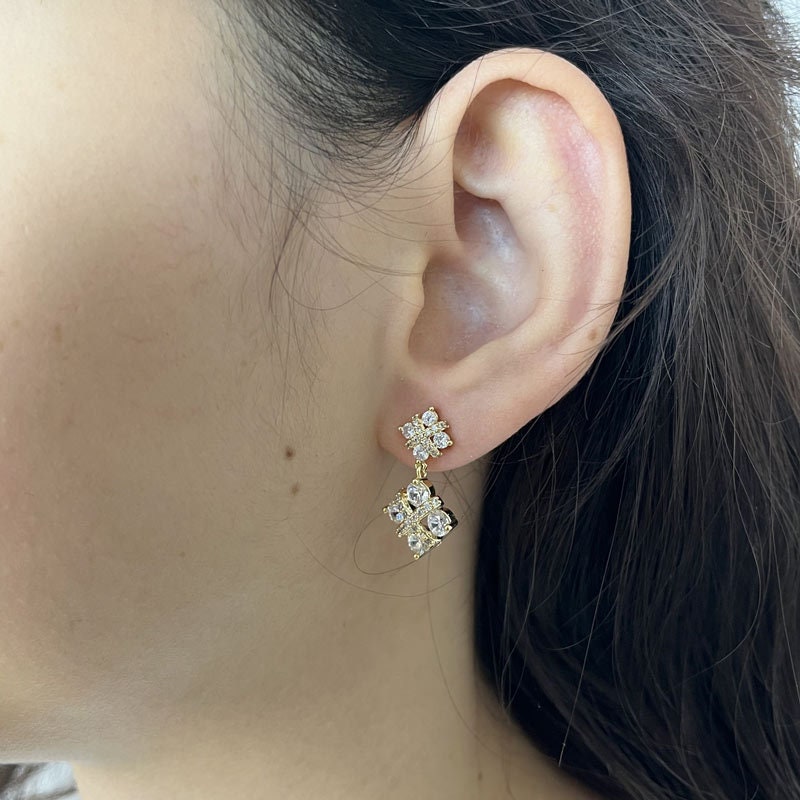 DIAMOND | Ohrringe | Zirkonia Stars | Glitzersteine | Statement | Hingucker | Edelstahl | 14 Karat Vergoldung | Wasserfest