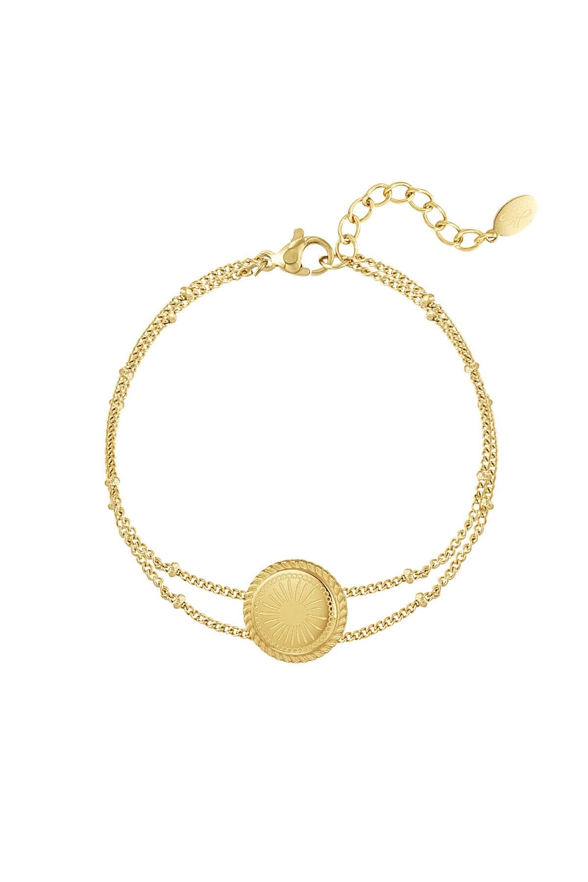 SELMA | Armband | Doppelgliederarmband | Sonne Münze | Kugeln Gold | Sunshine | Edelstahl | 14 Karat Vergoldung | Wasserfest