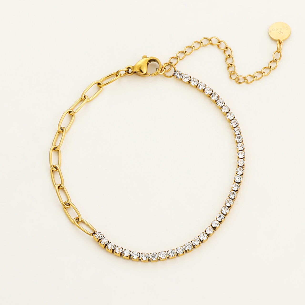 SYLVIE | Armband | Gliederkette Zirkonia | Halbhalb Kette | Edelstahl | 14 Karat Vergoldung | Wasserfest