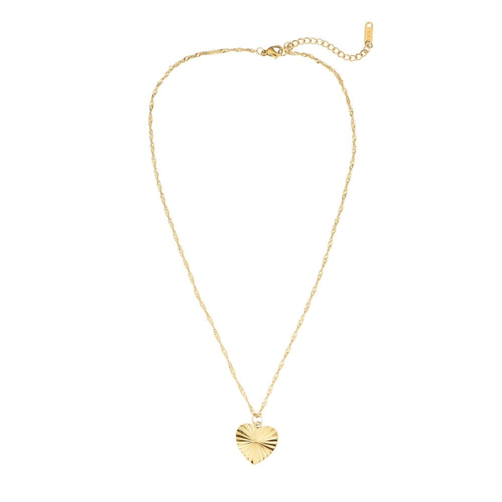 HEART | Halskette | Herz Anhänger | Twist | Boho | Edelstahl | 14 Karat Vergoldung | Wasserfest