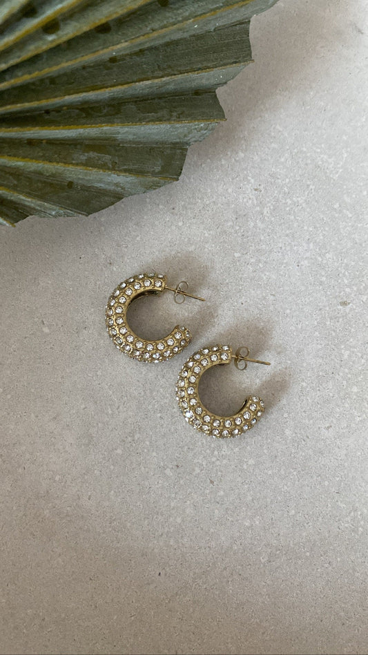 CELIA | Ohrringe | Hoops Creolen | Big Round | Luxury Hoop | Zirconia Glitzer | Edelstahl | 14 Karat Vergoldung | Wasserfest