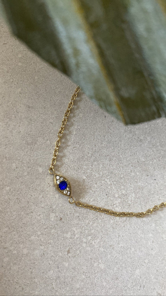 NORA | Armband | Auge blau | Bracelet | Schlicht | Minimalistisch | Edelstahl | 14 Karat Vergoldung | Wasserfest