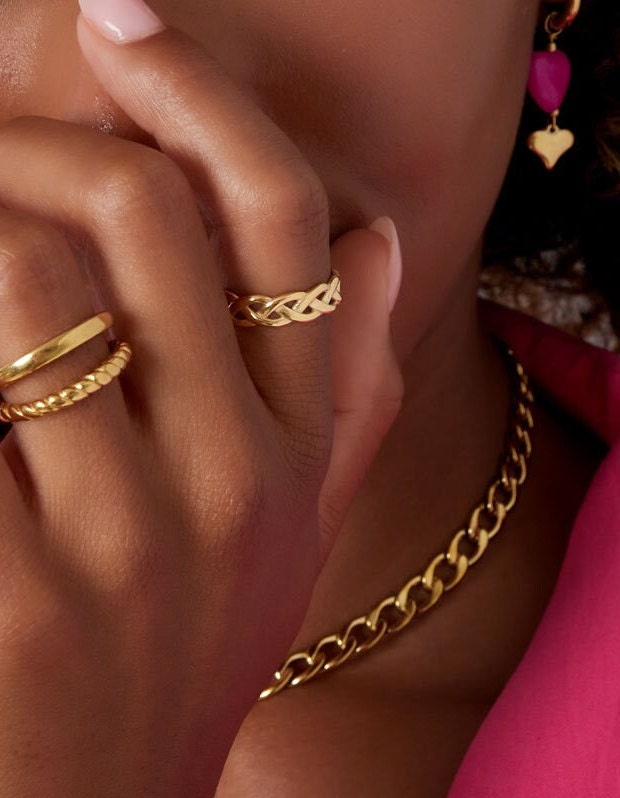 HAILY | Ring | Chunky Ring geflochten | Braided Twist | Edelstahl | 14 Karat Vergoldung | Wasserfest