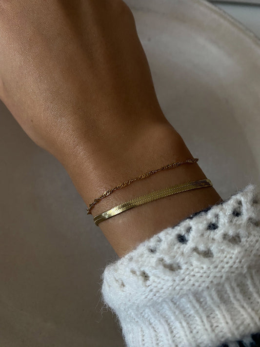 SPIRAL | Armband | Twist gedreht | Bracelet | Schlicht Minimalistisch | Edelstahl | 14 Karat Vergoldung | Wasserfest