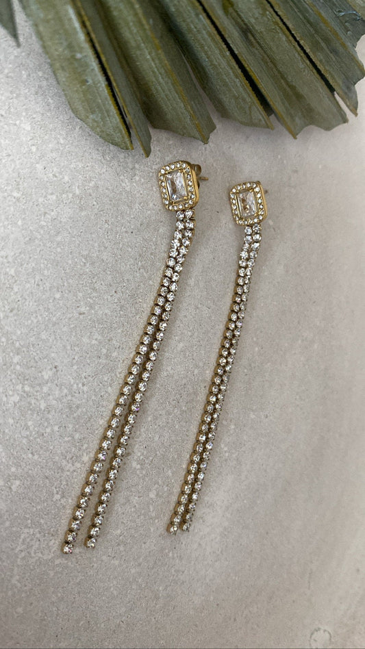 DIAMOND | Ohrringe | Zirkonia Stars | Glitzersteine | Statement | Hingucker | Edelstahl | 14 Karat Vergoldung | Wasserfest