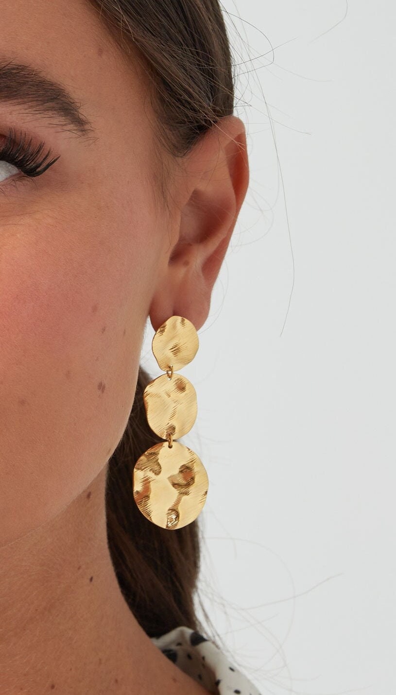 LIANA | Ohrringe | Abstrakte Kreise | Statement Circles | Long Chunky | Big Statement | Edelstahl | 14 Karat Vergoldung | Wasserfest
