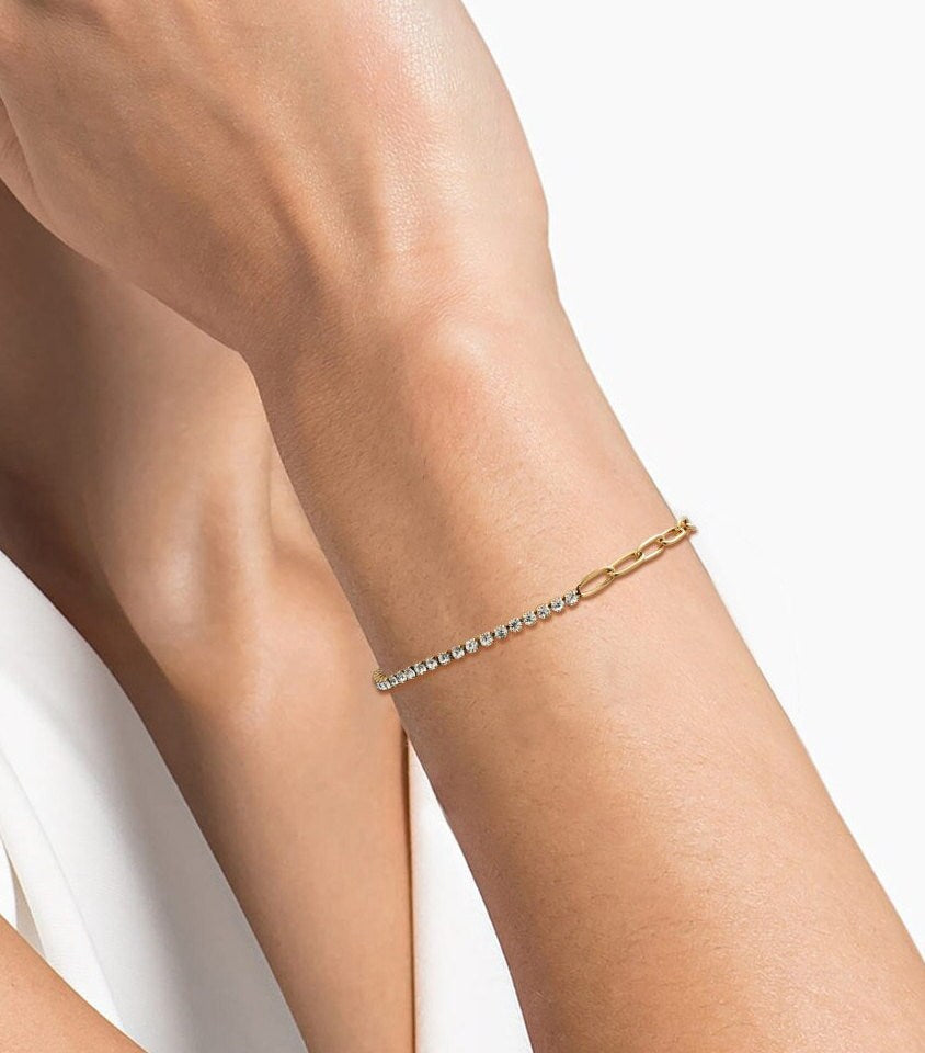 SYLVIE | Armband | Gliederkette Zirkonia | Halbhalb Kette | Edelstahl | 14 Karat Vergoldung | Wasserfest