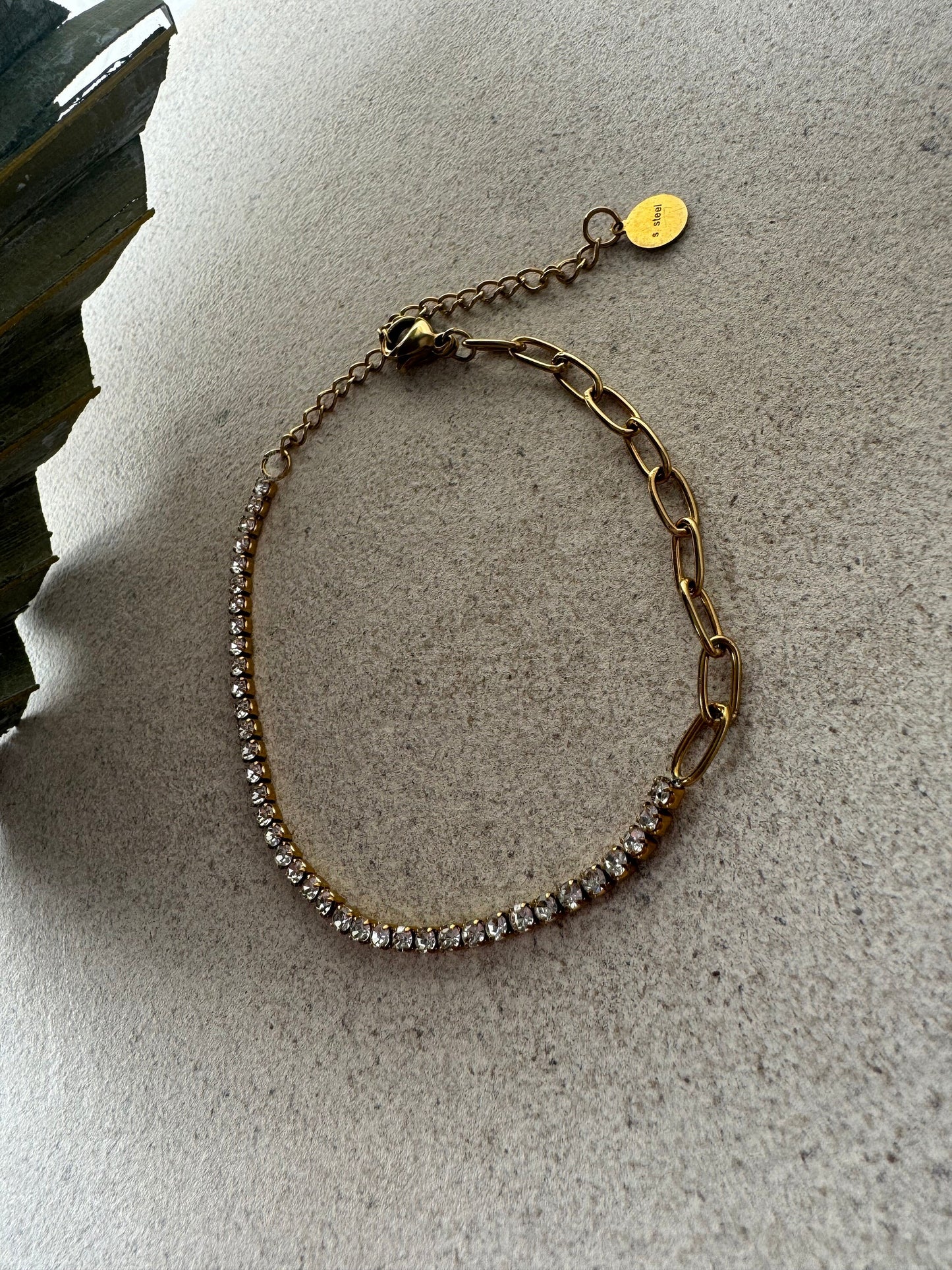 SYLVIE | Armband | Gliederkette Zirkonia | Halbhalb Kette | Edelstahl | 14 Karat Vergoldung | Wasserfest