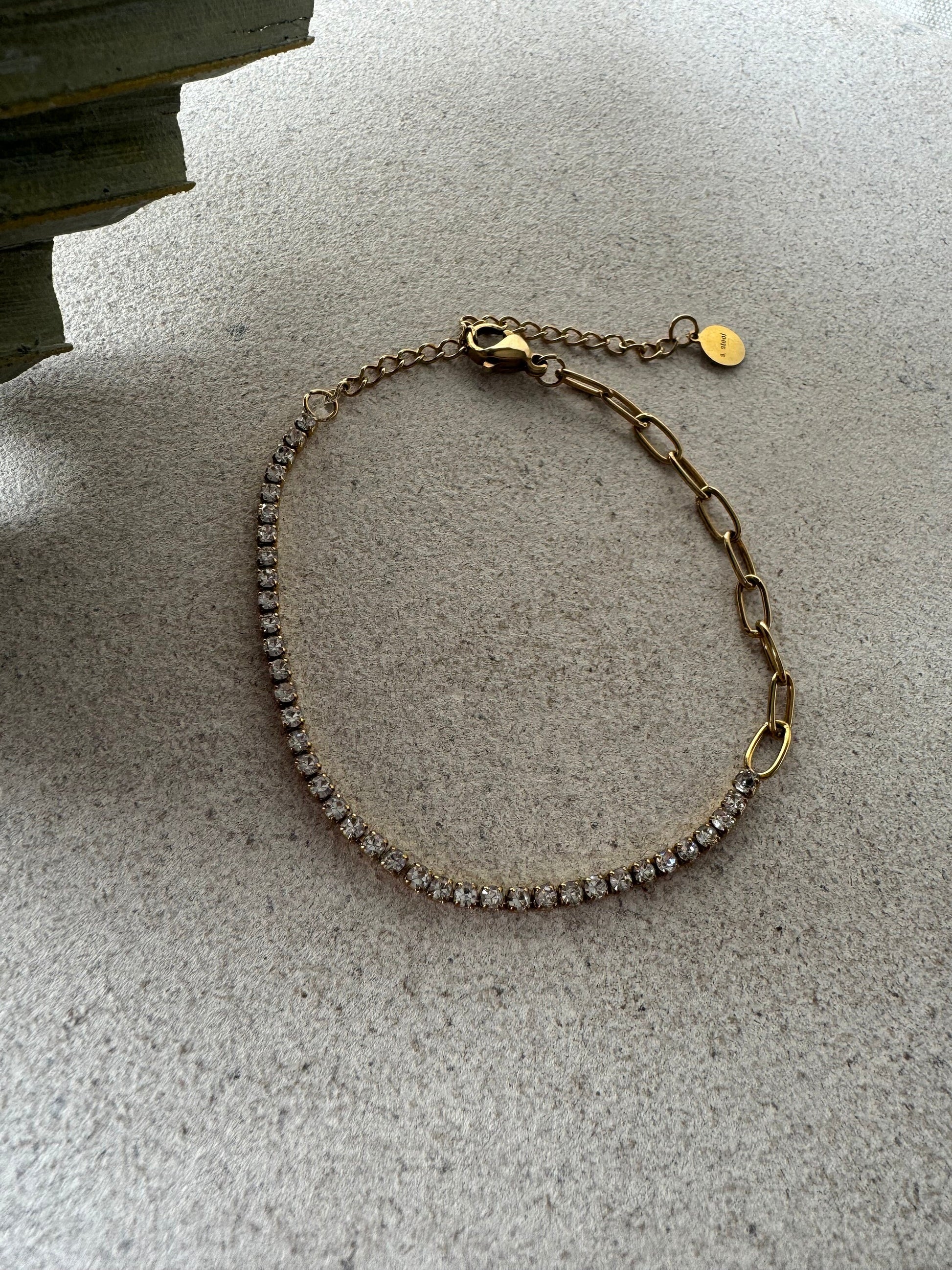 SYLVIE | Armband | Gliederkette Zirkonia | Halbhalb Kette | Edelstahl | 14 Karat Vergoldung | Wasserfest